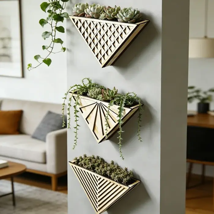 Support de plante mural triangulaire en bois moderne