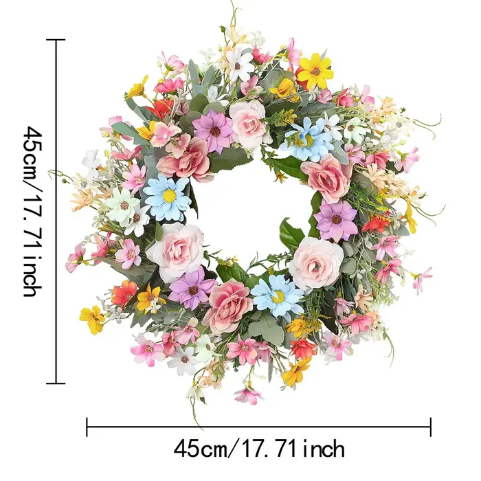 YeeNanee Couronnes de printemps aux fleurs sauvages éclatantes pour porte d'entrée, couronne d'été a