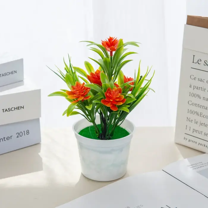Bonsaï de Fleurs Artificielles pour Décoration de Maison, Mini Pot Ornemental Décoratif pour Noël et