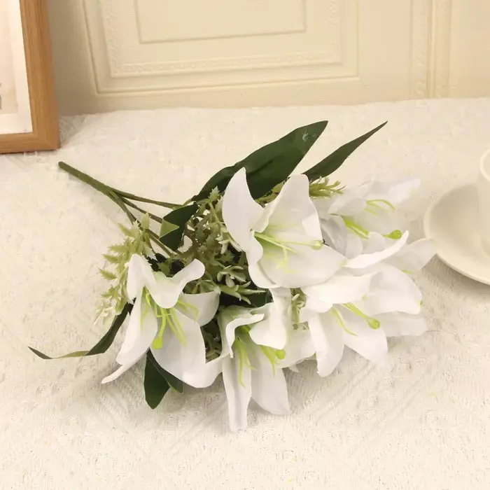 Grand Bouquet de fleurs artificielles en soie de lys de 13.8 pouces, pour décoration de centre de Ta