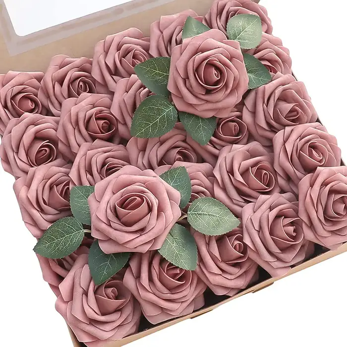 Fausses Fleurs Artificielles en Mousse avec Tiges, Roses Poussières, Bouquets de Mariage, Centres de