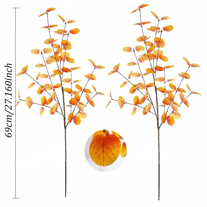 Plantes artificielles d'eucalyptus d'automne, 2 pièces, feuilles, fausses fleurs, Branches pour la maison, fête de Thanksgiving, décoration d'automne