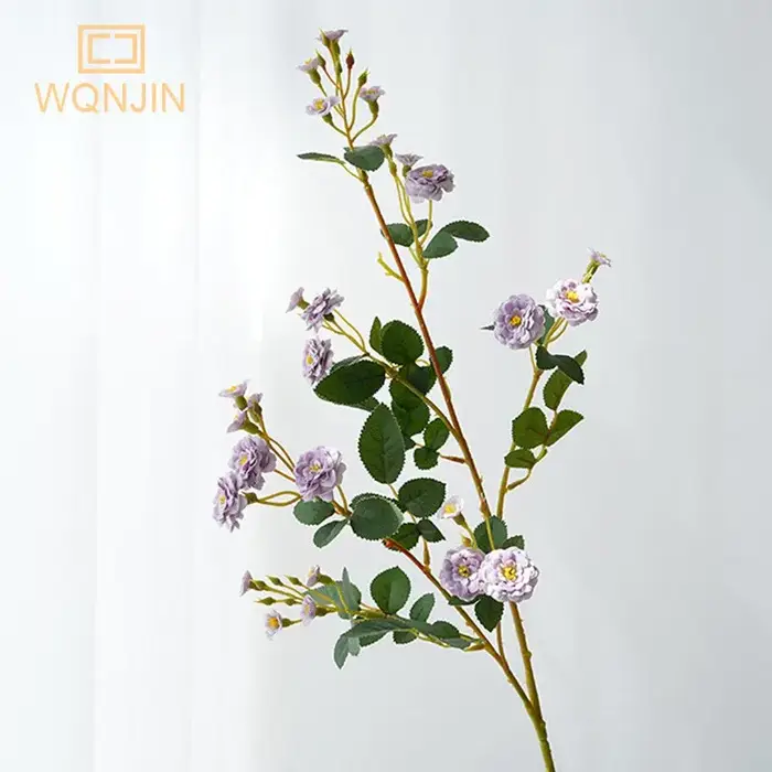 WQNJIN 75 cm bleu haute qualité européenne Mini Roses longue branche fleurs en soie artificielle maison Table pièce maîtresse décor de chambre