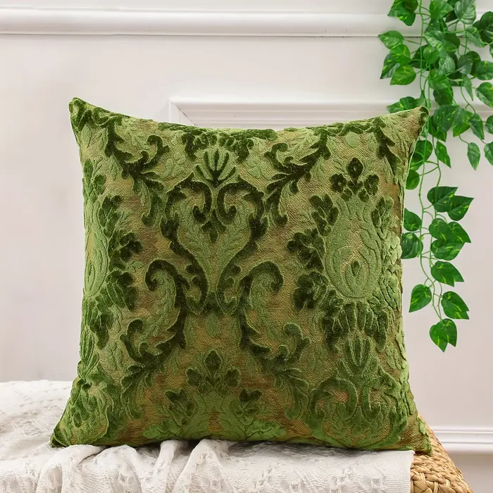 1 pièces Chenille feuille verte Jacaquard plantes tropicales housse de coussin jeter taies d'oreiller pour la décoration de la maison (sans insérer)
