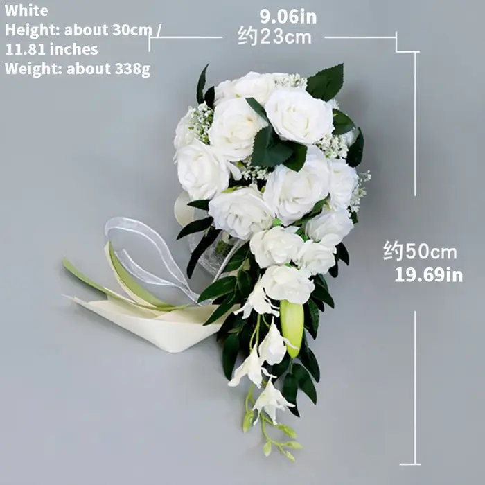 Fleur artificielle de bouquet de roses de goutte d'eau de mariée de cascade exquise, fleur de tenue 