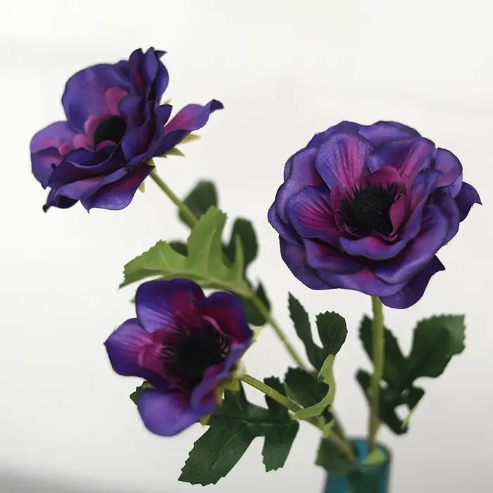 Fausses fleurs d'anémone à 3 têtes, pavot en soie, fleurs artificielles, décoration de fête de maria