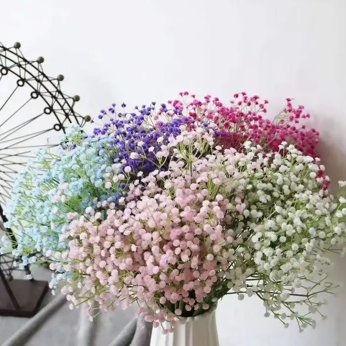 108 têtes blanches bébés souffle fleurs artificielles bricolage Bouquet 60 cm décoration de mariage Arrangement en plastique fausse fleur décor à la maison