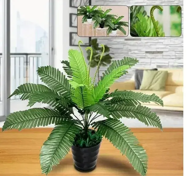 1 pièce, plante artificielle, 18 têtes de feuilles de Lron, plantation verte en tissu de soie simulé