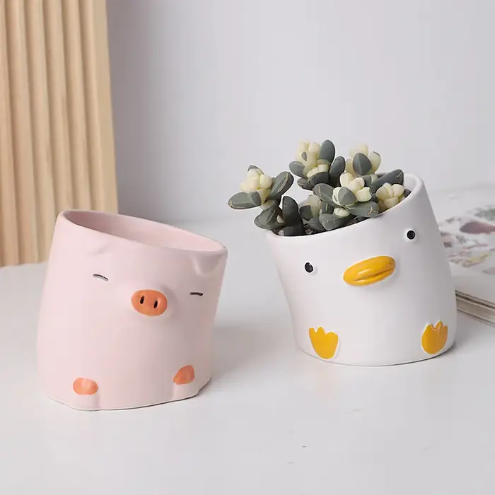 Plantes succulentes d'animaux de dessin animé, petits pots de fleurs, bureau mignon, décor à la maison personnalisé, ornements célèbres et artistiques
