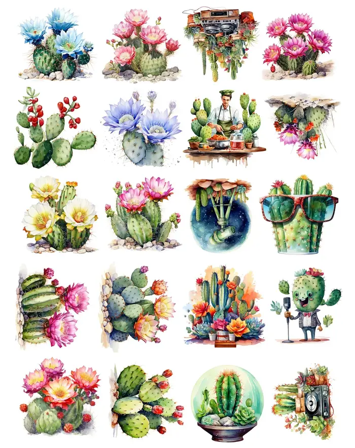 1 paquet d'autocollants mignons de cactus du désert dessinés à la main en aquarelle pour carnet, age