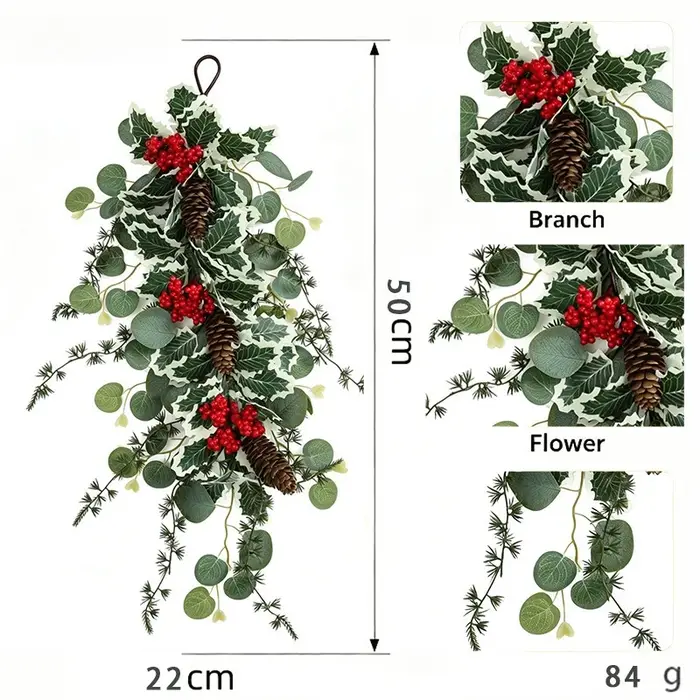 4 plantes artificielles, poinsettia, branche de pin, baies, décoration murale pour la maison et le j