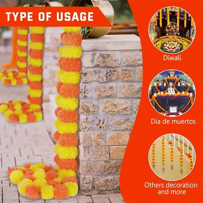 Guirlande de fleurs artificielles de marguerites, 5 pièces, 150cm, guirlande florale suspendue pour décoration de fête de mariage, décoration de maison Diwali, fausses guirlandes