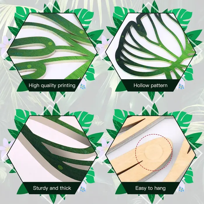 Feuilles de palmier en bois, 3 pièces, bricolage, Art mural, feuilles vertes Vintage, décor de plante, Accents suspendus pour la maison, la salle de bain et le bureau