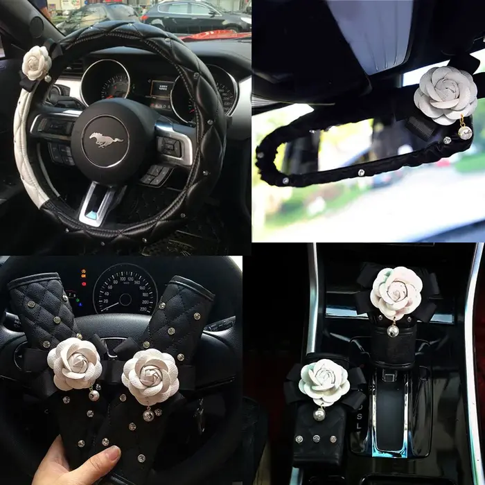 Accessoires d'intérieur de voiture fleur de camélia