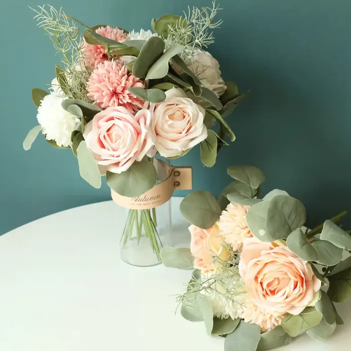 Mélange d'aloès vert Roses d'eucalyptus fleurs artificielles Bouquets de plantes vertes décor à la maison soie fausse