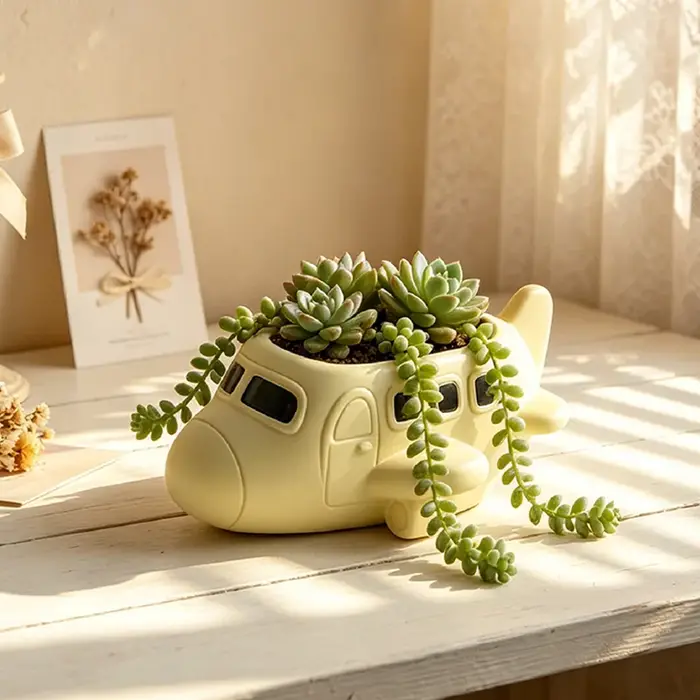 Nouveau pot de fleurs créatif en résine en forme d'avion de dessin animé pour plantes succulentes
