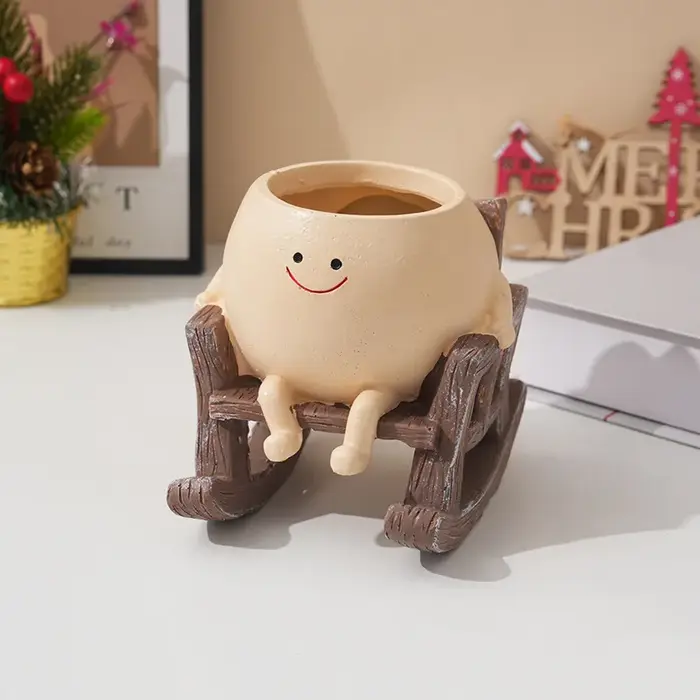 Mini pot de fleur en résine pour chaise à bascule