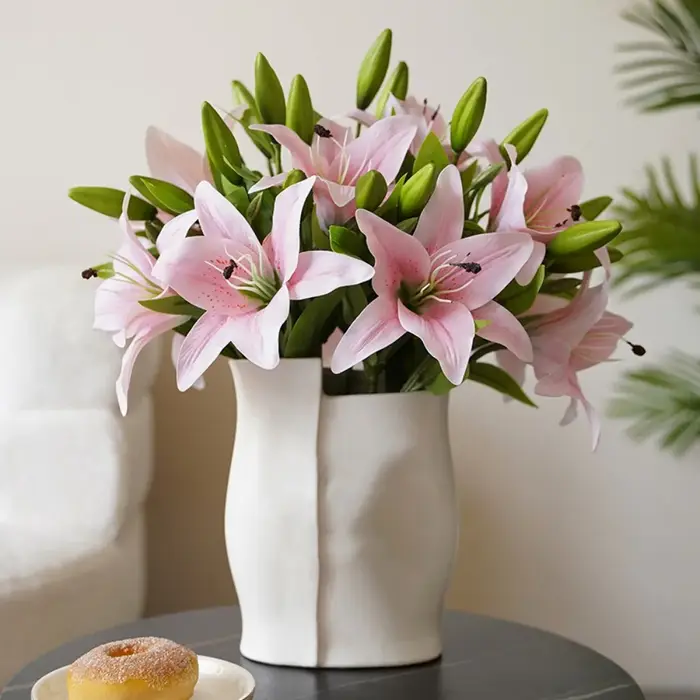 1 lot avec 3 fleurs et 1 bouton de fleur artificielle de lys