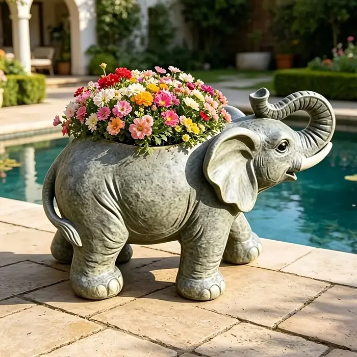 Pot de fleurs en forme d'éléphant, 1 pièce, décoration de jardin en résine pour cour, balcon, décoration extérieure, pot de fleurs en résine en forme d'éléphant, ornement de décoration de cour, pot de