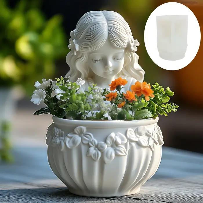 Ange fille plante succulente pot de fleurs résine silicone moule belle déesse boîte de rangement béton