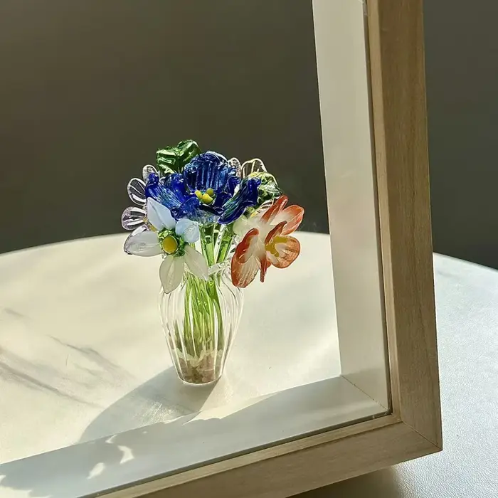 Ornement en verre de tulipe, Bouquet de fleurs simulées, série de guérison, la vie de la petite amie est mille fois, printemps et lumineux