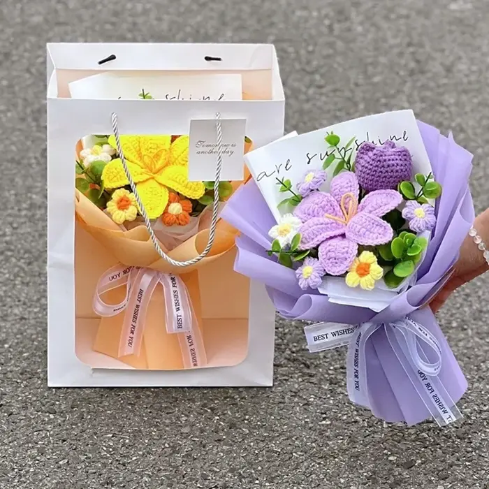 Nouveau coton Crochet fleur Bouquet tissé à la main tricoté