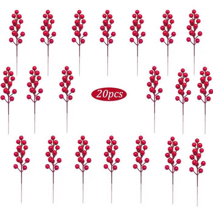 20 pièces baies de houx artificielles noël hiver fausses