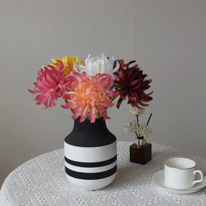 15/20 pièces de chrysanthèmes artificiels en soie bleus