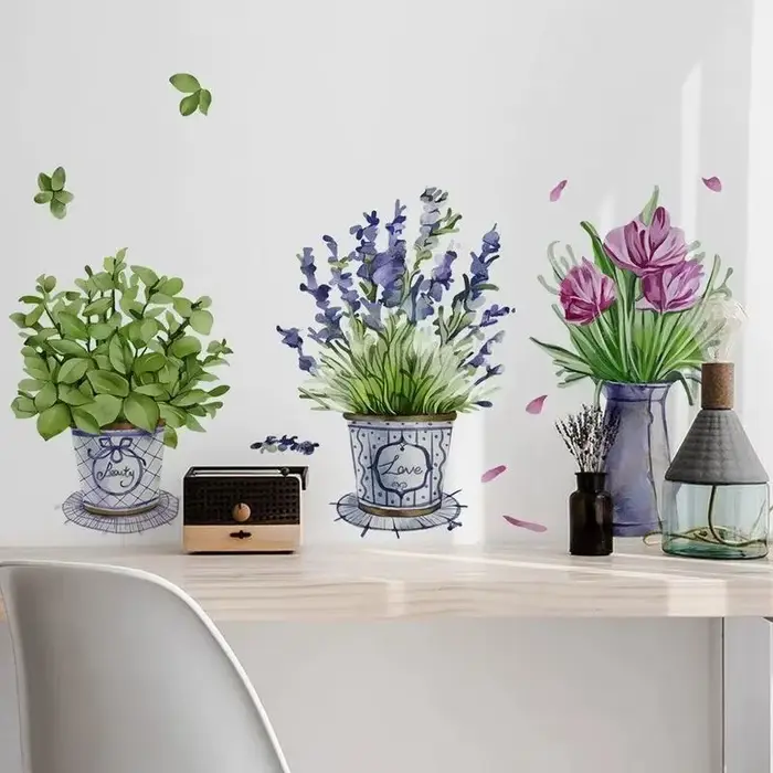 Autocollant mural pour Pots de fleurs aquarelle
