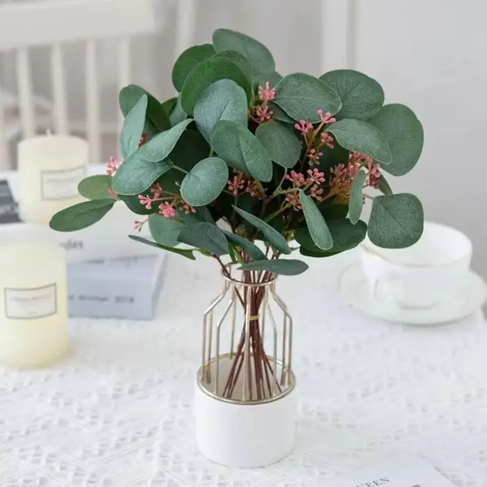 10Pcs Plantes Artificielles Soie Feuilles D'eucalyptus Bricolage Festival Vase Maison Scrapbook Fleurs Jardin Mariage Nuptiale Décoration De Fête