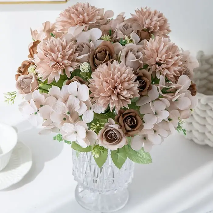 Fleur artificielle soie Rose maison Vase Table Bonsaï Festival de poche Floweer jardin mariage mariée Bouquet bricolage cadeau boîte Decorati