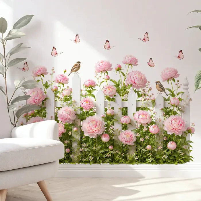 Papier peint mural floral 3D pivoine rose