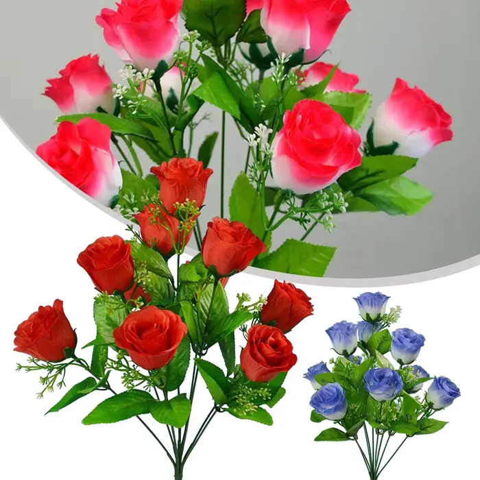 10 têtes tiges artificielles soie fausses fleurs Rose bourgeon Bouquet de mariée de mariage