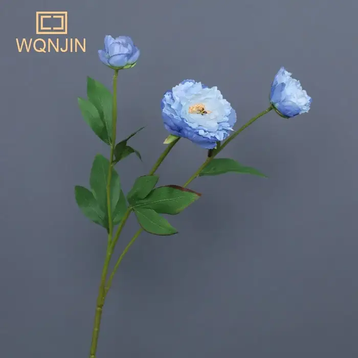 Bouquet de fleurs artificielles pivoines, fausses fleurs, branches roses, blanches et bleues pour la