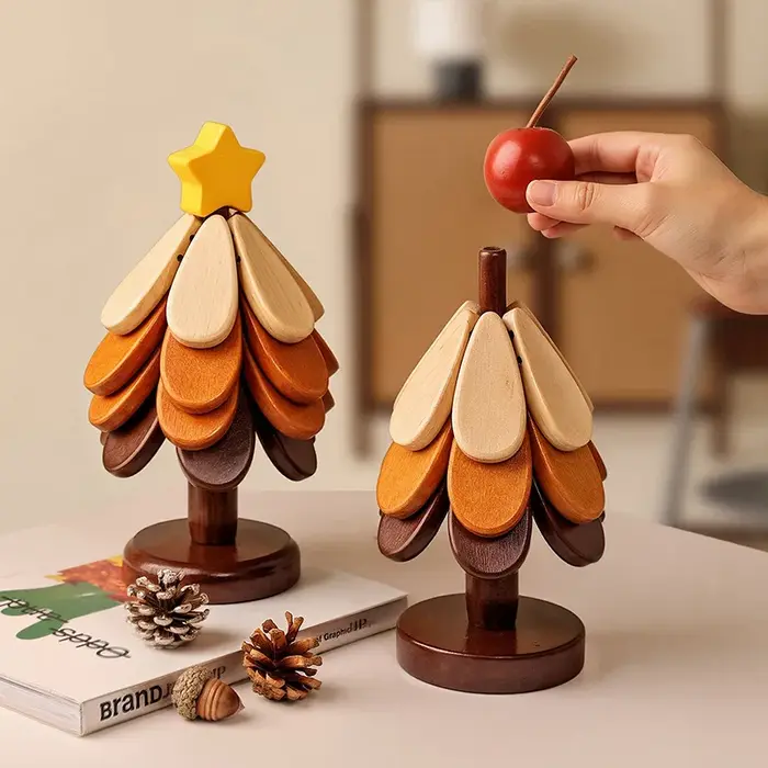 Ensemble de dessous-de-plat en bois naturel de qualité supérieure en forme de sapin de Noël