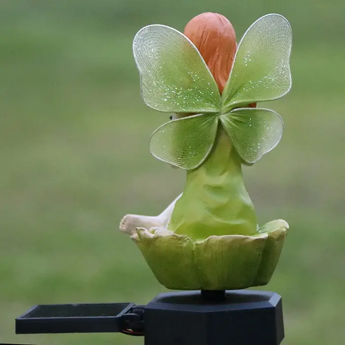 Led solaire alimenté fleur fée lumière résine elfe jardin lampe décorative extérieure étanche