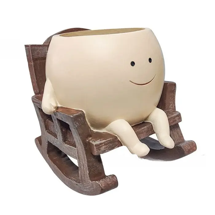 Mini Fauteuil à Bascule Visage Souriant, Pot de Plante Créatif, Jardinière Mignonne pour Intérieur, Balcon, Jardin, Cour, Décoration Florale de Grande Beauté