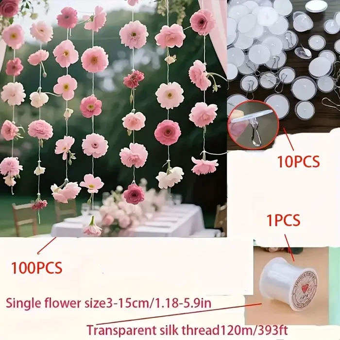 Ensemble de 111 fleurs flottantes roses, rideau de porte en fleurs artificielles de style bohème, co