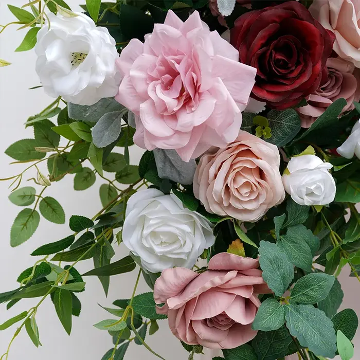 Pâte de haricots Rose pivoine verdure accrocher fleur rangée en plein air mariage Banquet toile de fond décor Arrangement Floral événement fournitures H864604
