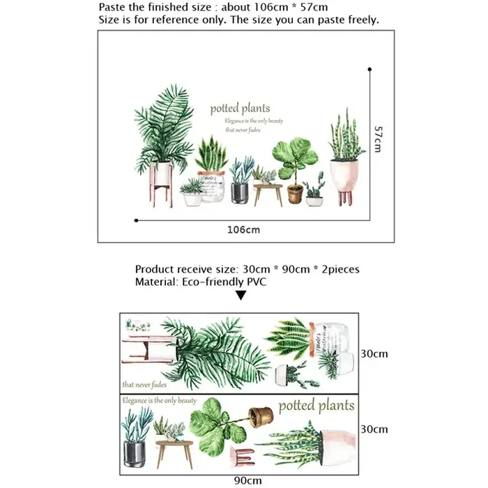 Autocollant mural amovible motif cactus en pot pour plinthe