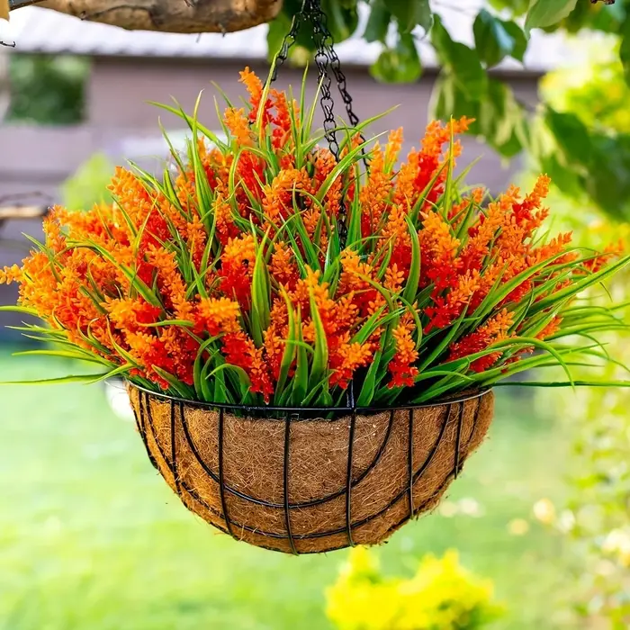 12 paquets d'herbe de lavande et de singe artificielle-arbustes verts en plastique résistant aux UV pour la décoration extérieure de jardin de maison