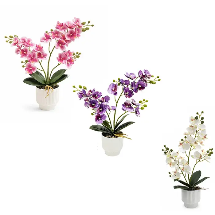 Fleurs d'orchidées artificielles, fausses orchidées Phalaenopsis en pot pour la décoration intérieure, mariage, bureau, centre de table, arrangements