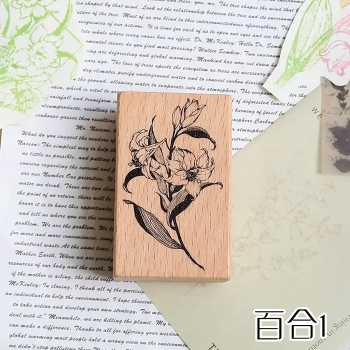 Lily Mengling Flower Ensemble de tampons décoratifs en bois à motifs de fleurs et de plantes en pot,