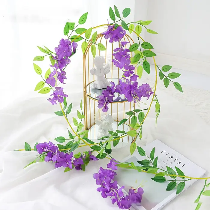 Guirlande de fleurs de glycine artificielles de 2M, fleur suspendue en soie pour maison, jardin, cér