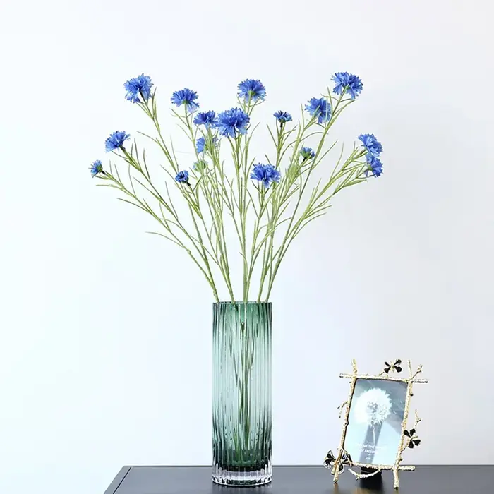 Nordique bleu 3 têtes longue branche étoilé bleuet soie fleurs artificielles maison mariage décoration Flore