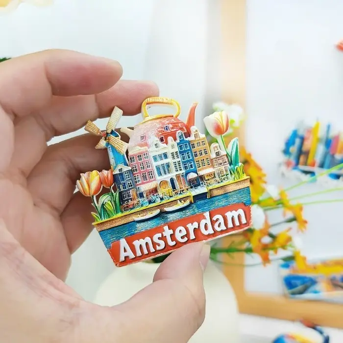 Aimant de réfrigérateur à fleurs d'Amsterdam – Souvenir de tulipe néerlandaise 3D