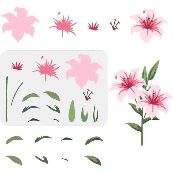 Pochoirs superposés de fleurs de lys - Pochoir réutilisable de bouquet de lys 11,7x8,3 pouces pour b