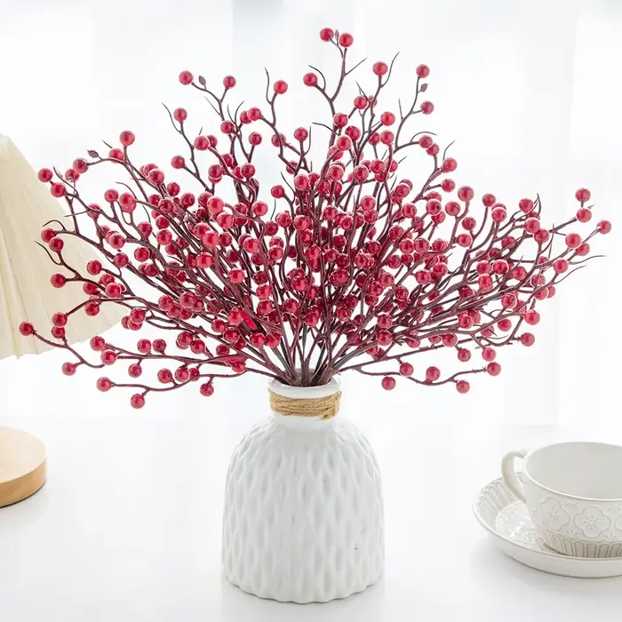 Artificialplant Houx Petits Fruits Rouges De Noël Maison Chambre Décoration De Table De Mariage Bricolage Cadeaux Fleur Tir Prop Accessoires