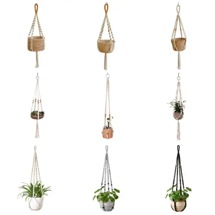 Boho coton corde cintre Pot de fleur fait à la main 4 pieds plante