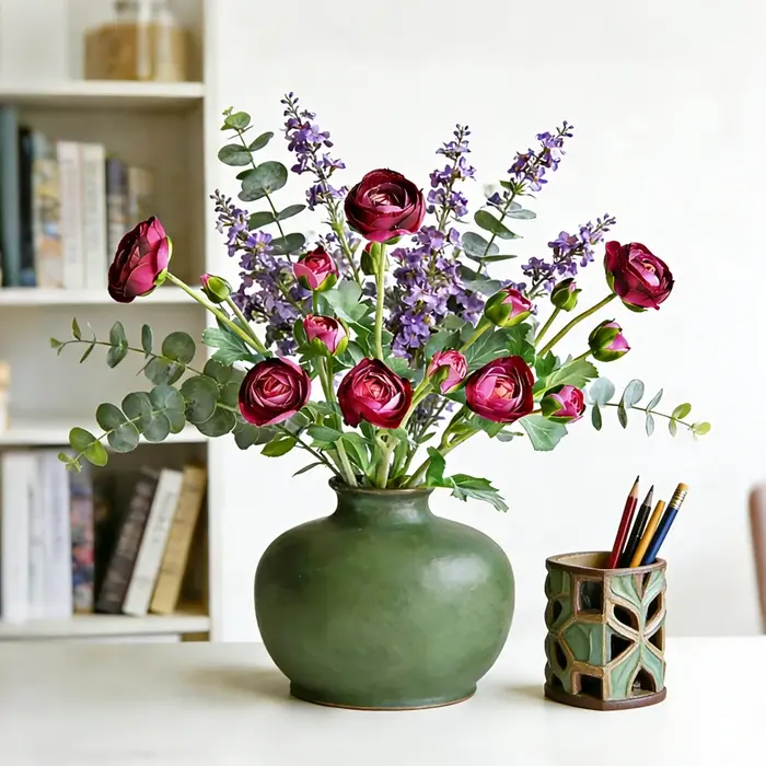 Fleurs artificielles de ranunculus avec tige au toucher réaliste